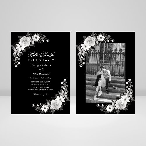 Gothic Till Death Do Us Party Black Floral Wedding Invitation