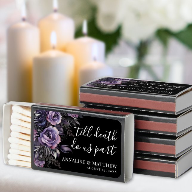 Gothic Till Death Floral Black Wedding Matchboxes (Modern Gothic Till Death Floral Black Wedding Matchboxes)