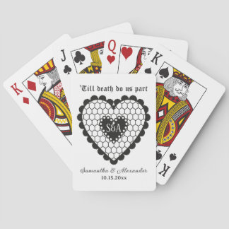 Gothic Till Death Monogram Lace Heart BlackWedding Poker Cards