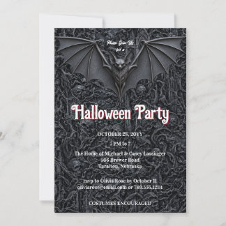 Gothic Tombstone Bat Halloween Party Invitation