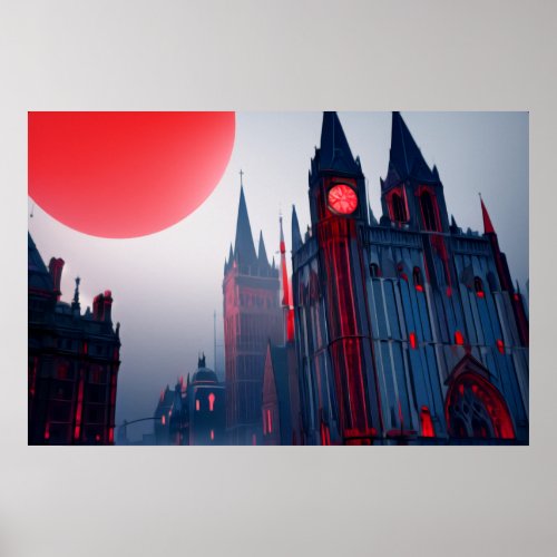 Gothic Town at Dusk Poster