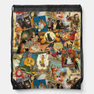 Gothic Traditional Vintage Halloween Greetings Drawstring Bag