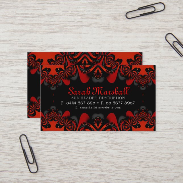 Gothic Tribal Goddess Red+Black V4 Business Card (Front/Back In Situ)