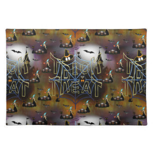 Gothic trick-or-treat spiderweb repeat cloth placemat