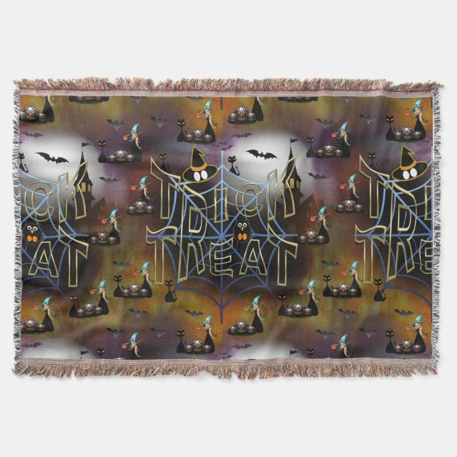Gothic trick-or-treat spiderweb repeat throw blanket (Front)