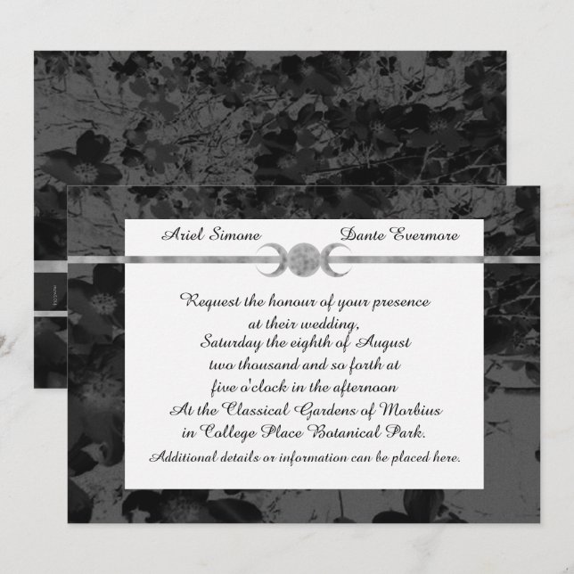 Gothic Triple Moon Floral Wedding Handfasting Ste Invitation (Front/Back)