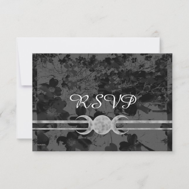 Gothic Triple Moon Floral Wedding Handfasting Ste RSVP Card (Front)