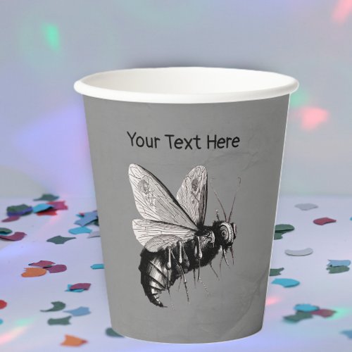 Gothic Type Scary Bee Skulls on Wings Grey Paper Cups