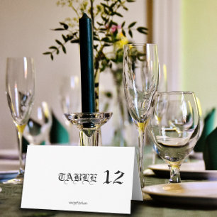 Gothic typography black wedding place card