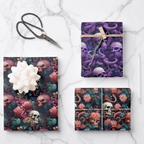 Gothic Underwater Octopus Tentacles and Skulls Wrapping Paper Sheets