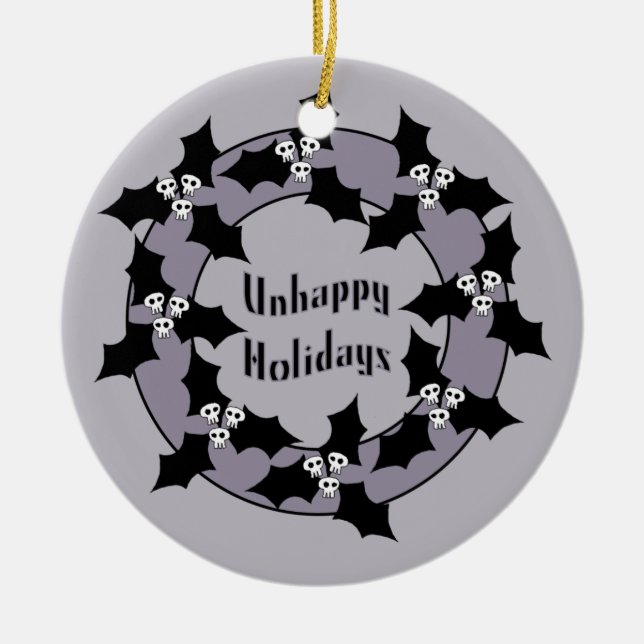 Gothic Unhappy Holidays Wreath Ceramic Ornament (Front)