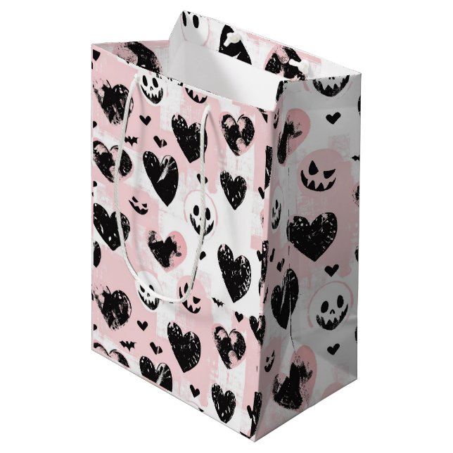 Gothic Valentine Black and Pink Hearts  Medium Gift Bag (Front Angled)
