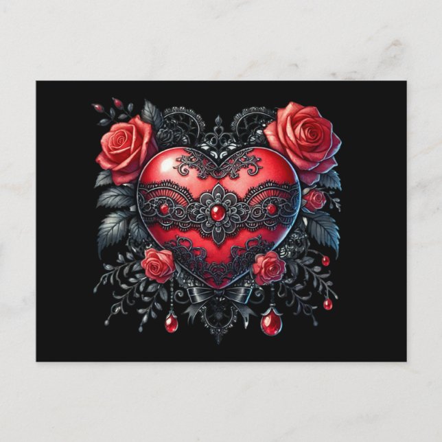 Gothic Valentine Heart Postcard (Front)
