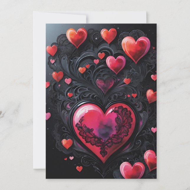 Gothic Valentine Red & Black Hearts Holiday Card (Front)