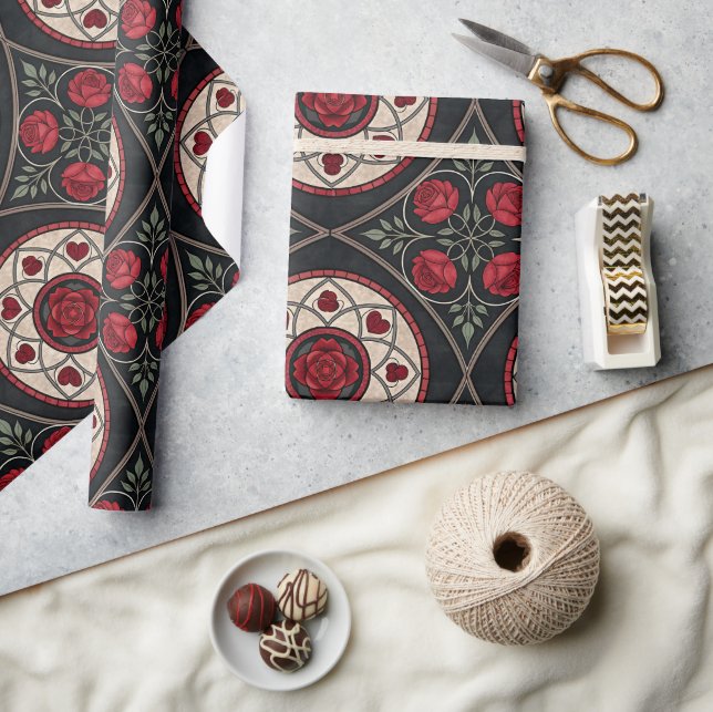 Gothic Valentine Red Roses Wrapping Paper (Crafts)