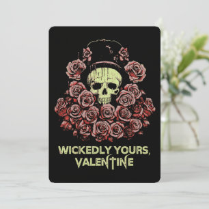 Gothic Valentine Skull with Roses Holiday Card