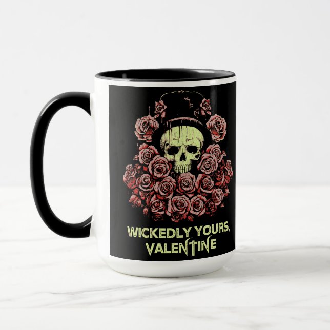 Gothic Valentine Skull with Roses Mug (Left)