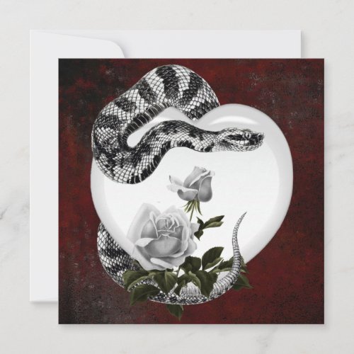 Gothic Valentine Snake Heart  White Roses Holiday Card