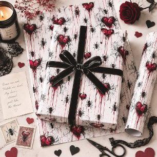 Gothic Valentine Spider Web Hearts Wrapping Paper Sheets