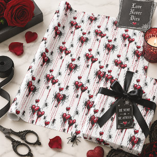 Gothic Valentine Spider Web & Red Hearts Wrapping Paper