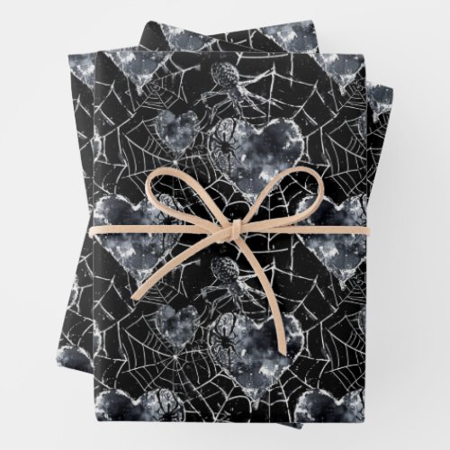 Gothic Valentine Spooky Spider Web with Hearts Wrapping Paper Sheets