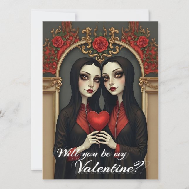 Gothic Valentine Twins with Red Heart (Front)