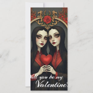 Gothic Valentine Twins with Red Heart