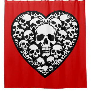 gothic valentines black heart skull shower curtain