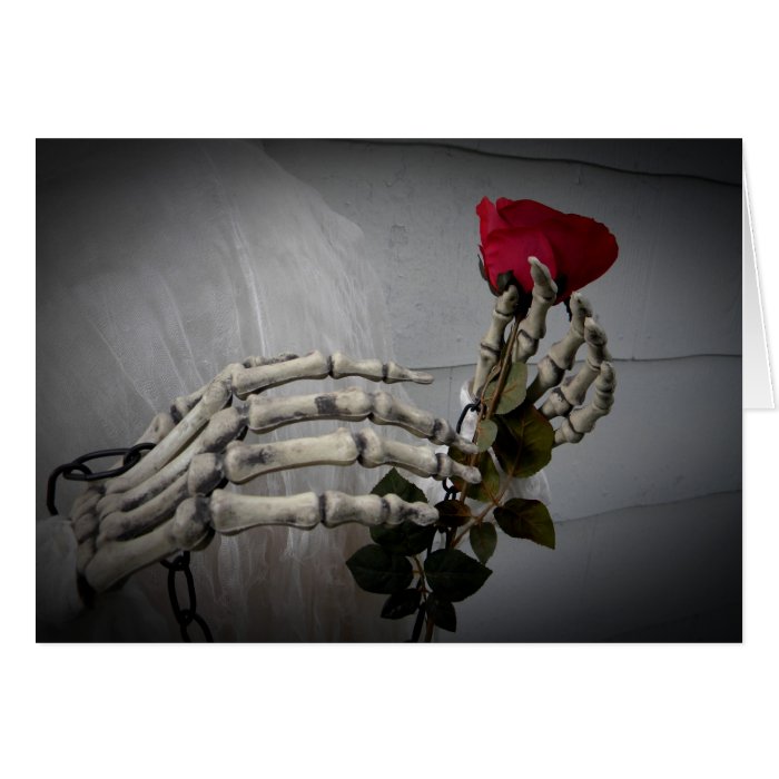 Gothic Valentine's day skeleton holding a rose Cards