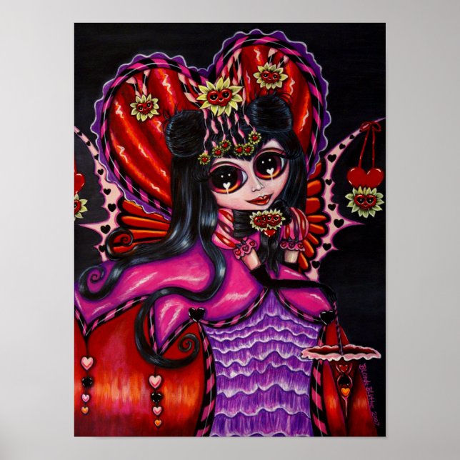 Gothic Valentine's Fairy Parasol Hearts Flowers Poster (Front)