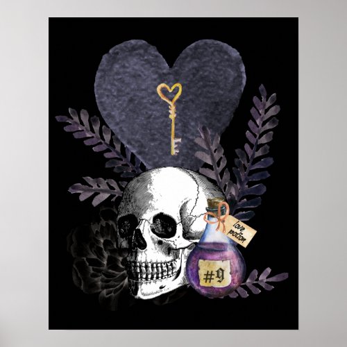 Gothic Valentines Skull Bottle Poster
