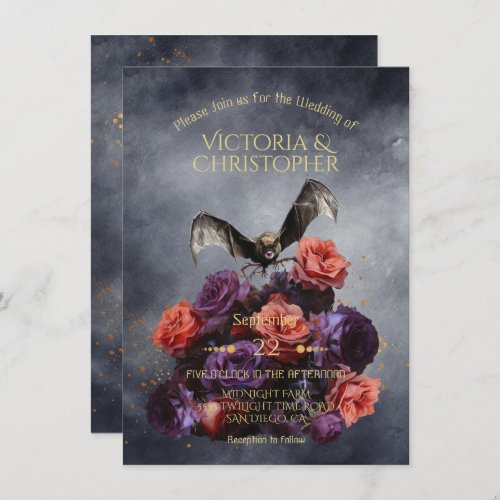 Gothic vampire bat crow dark moody wedding bouquet invitation