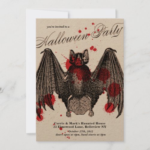 Gothic Vampire Bat Halloween Party Invitation