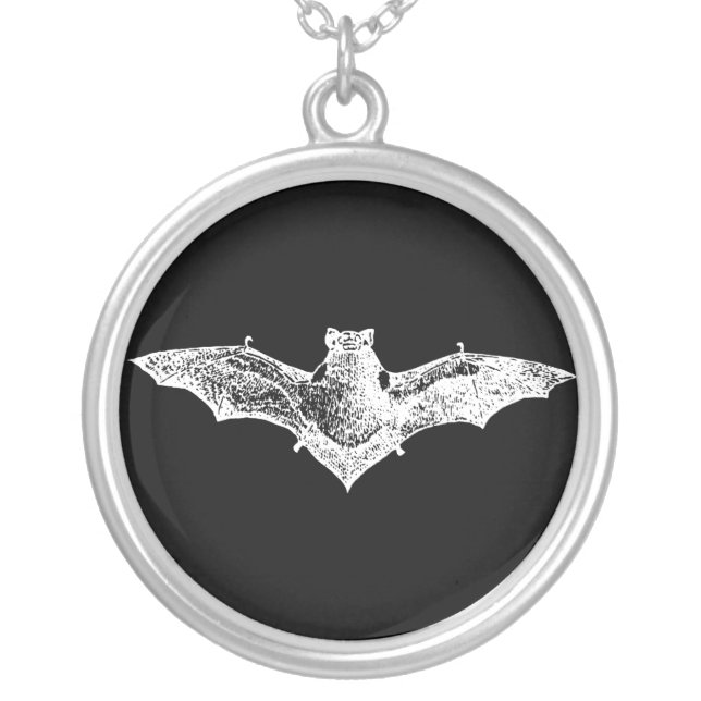 Gothic Vampire Bat Sterling Silver Necklace (Front)