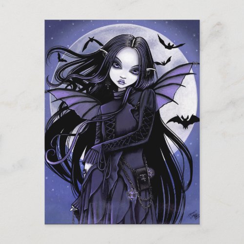 Gothic Vampire Bats Full Moon Purple Fairy Postcard