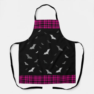 Gothic Vampire Bats Plaid Black & Pink Apron