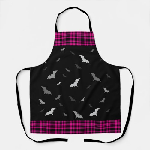 Gothic Vampire Bats Plaid Black  Pink Apron