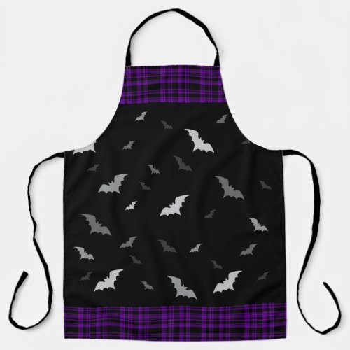 Gothic Vampire Bats Plaid Black  Purple Apron