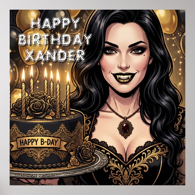 Gothic Vampire Birthday Dark Fantasy Personalized Poster (Front)