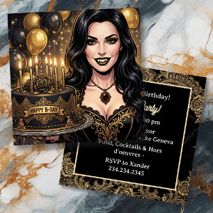 Gothic Vampire Birthday Party Black and Gold Invitation