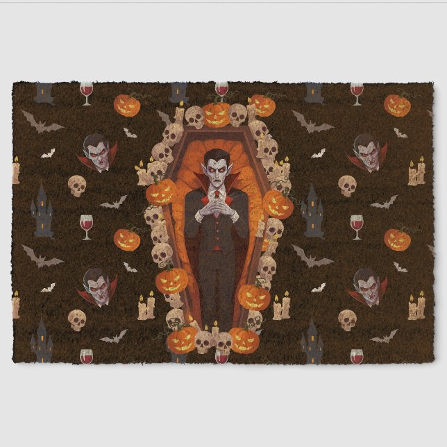 🦇 Gothic Vampire Black Doormat 🖤🎃 Fiber Doormat (Front)