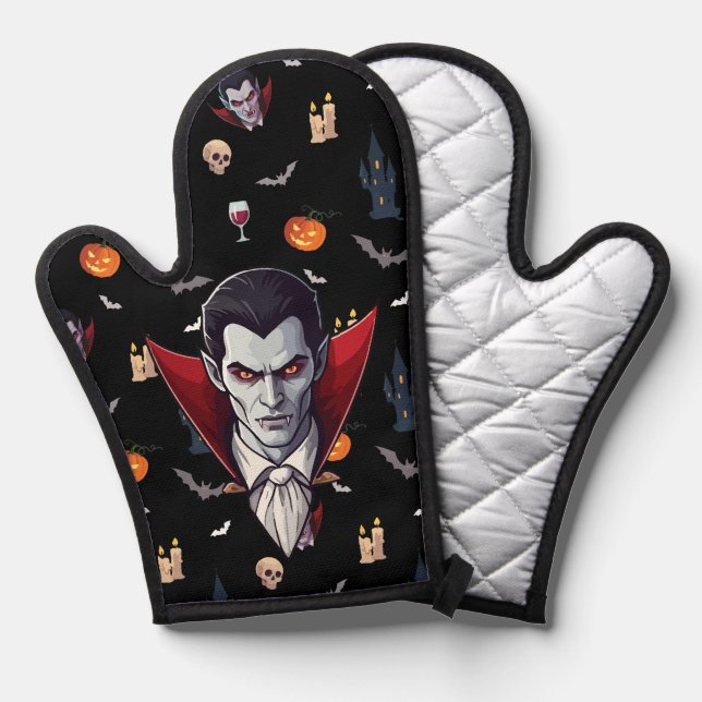 🧛‍♂️ Gothic Vampire Black Oven Mitt Set 🎃🖤 (Front/Back)