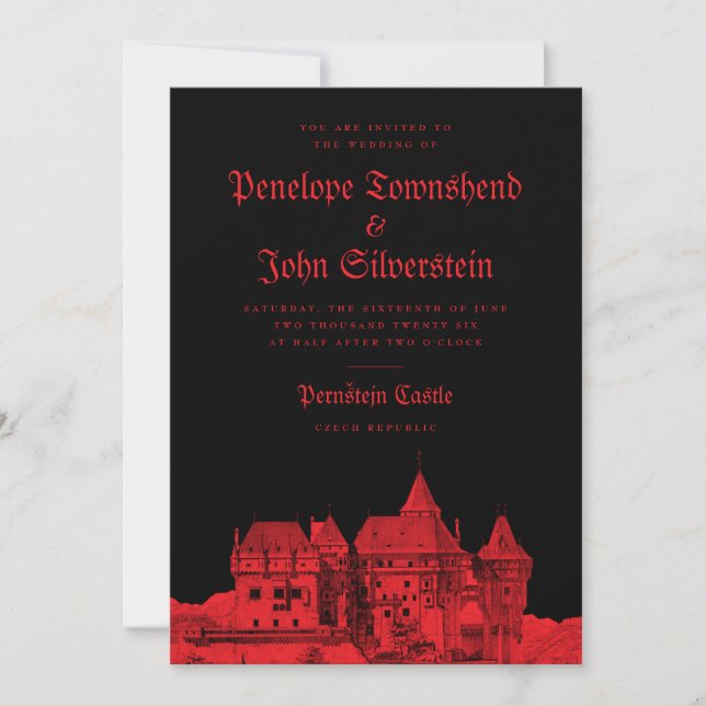 Gothic Vampire Castle Black Red Wedding Invitation (Front)