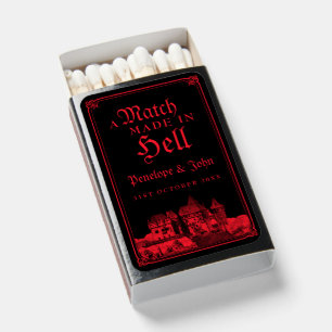 Gothic Vampire Castle Black Red Wedding Matchboxes