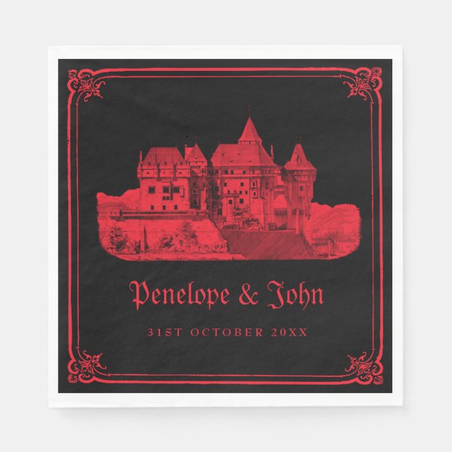 Gothic Vampire Castle Black Red Wedding Napkins (Front)