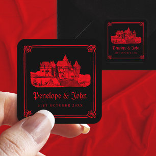 Gothic Vampire Castle Black Red Wedding Square Sticker