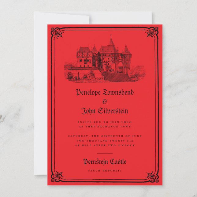 Gothic Vampire Castle Border Red Wedding  Invitation (Front)