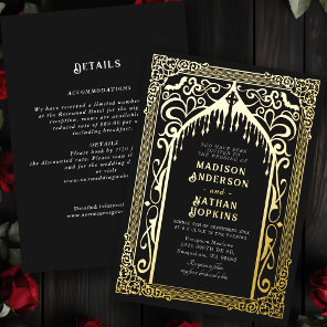 Gothic Vampire Cathedral Wedding All-In-One Foil Invitation