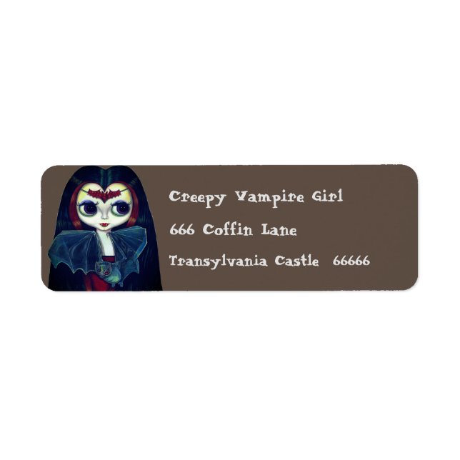 Gothic Vampire Girl with Bat Big Eyes Cute Label (Front)