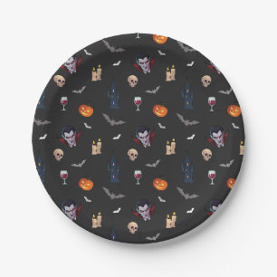 🧛‍♂️ Gothic Vampire Halloween Black Paper Plate 